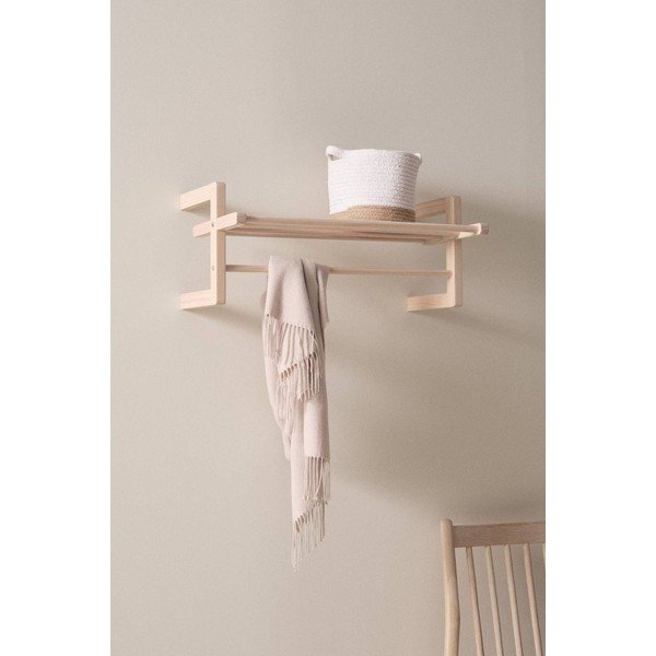 Világos natúr színű borovi fenyő fali fogas polccal 70 cm Eddison – Jotex-image-1