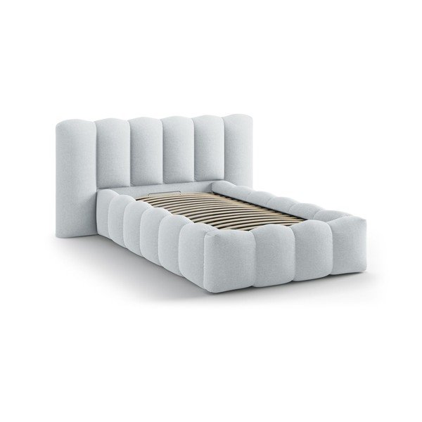 Világosszürke kárpitozott ágyneműtartós egyszemélyes ágy ágyráccsal 90x200 cm Lupine – Micadoni -image-2