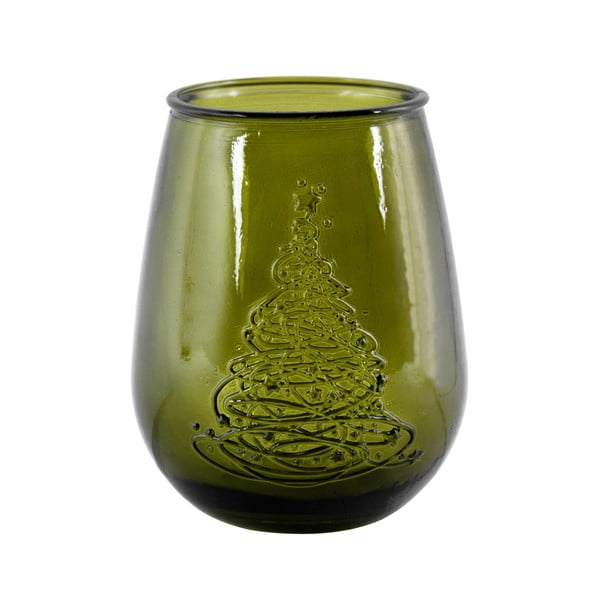 Arbol de Naidad zöld üveg váza karácsonyi mintával, magasság 13 cm - Ego Dekor