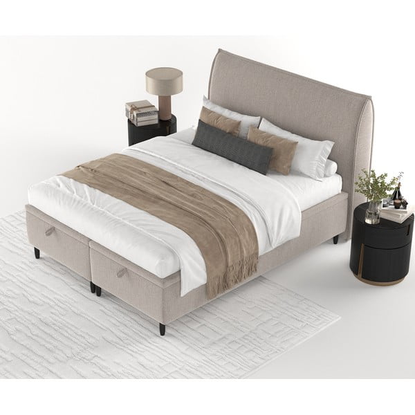 Szürkésbézs kárpitozott ágyneműtartós franciaágy 140x200 cm Pearl – Maison de Rêve-image-3