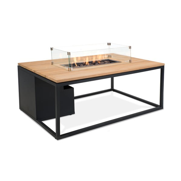 Cosiloft fekete kerti asztal teakfa asztallappal és tűzrakóval, 120 x 180 cm - COSI-image-2