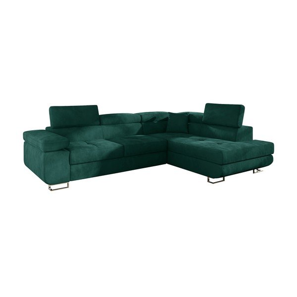 Zöld bársony kinyitható-tárolóhelyes sarokkanapé (jobb oldali-L alakú) Anton – ELTAP-image-2