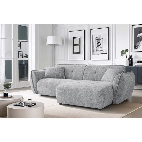 Világosszürke zsenília sarokkanapé (jobb oldali-heverő résszel) Nelia – Ropez-image-1