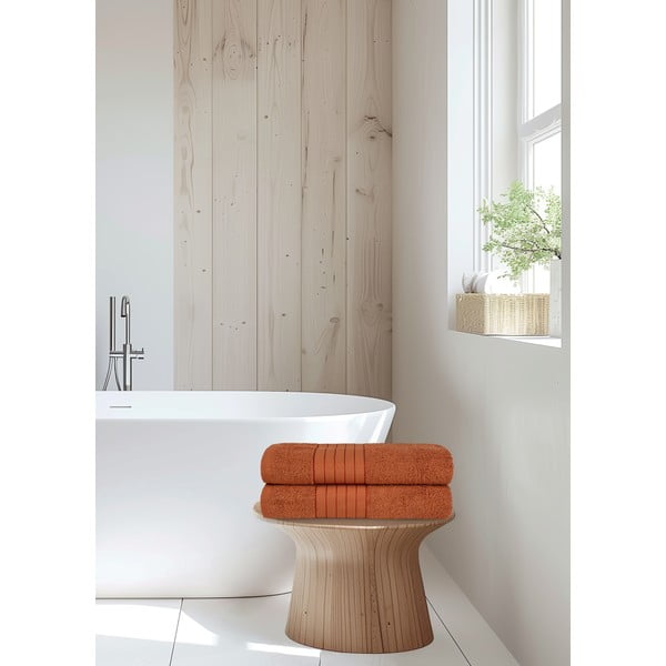 Téglavörös frottír pamut fürdőlepedő szett 2 db-os 70x140 cm – Good Morning-image-1