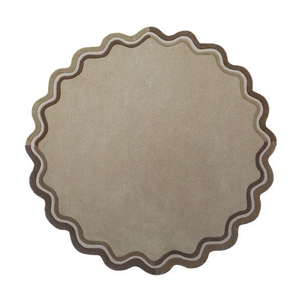 Natúr színű kézi szövésű gyapjú kerek szőnyeg ø 180 cm Leo Scallop – Flair Rugs