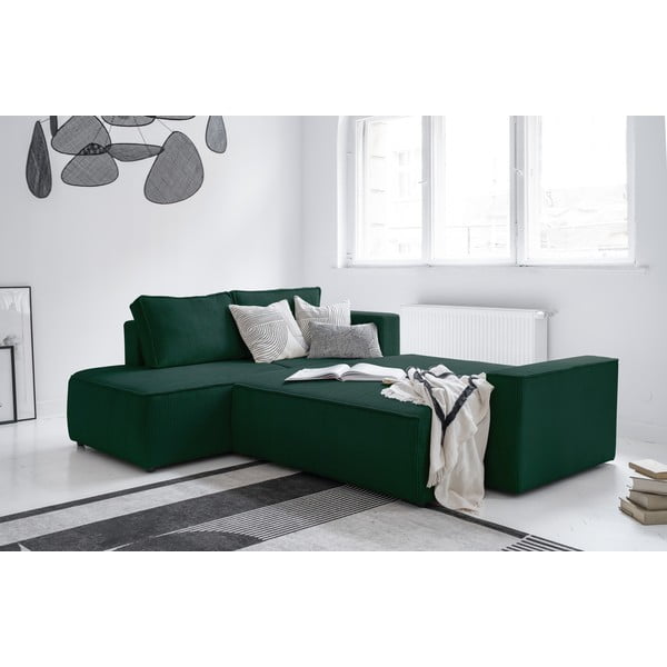 Sötétzöld kordbársony kinyitható sarokkanapé (bal oldali) Brave Dave – Miuform-image-4
