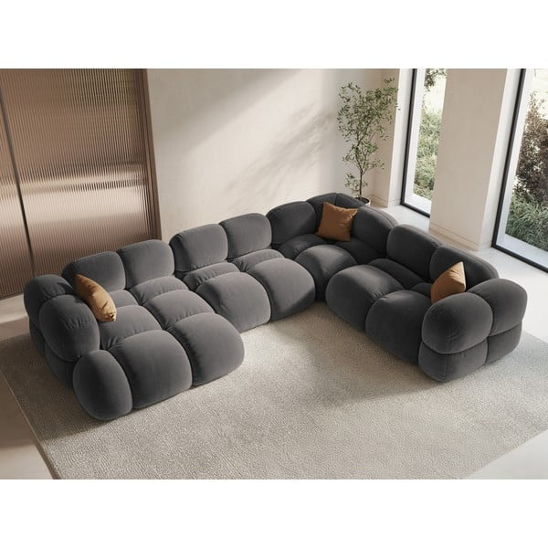 Szürke bársony sarokkanapé (jobb oldali-U alakú) Loretto – Cosmopolitan Design-image-1