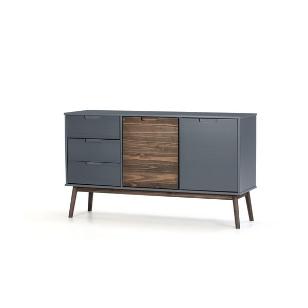 Antracitszürke-sötétbarna borovi fenyő alacsony komód 140x80 cm Nussa – Marckeric-image-2