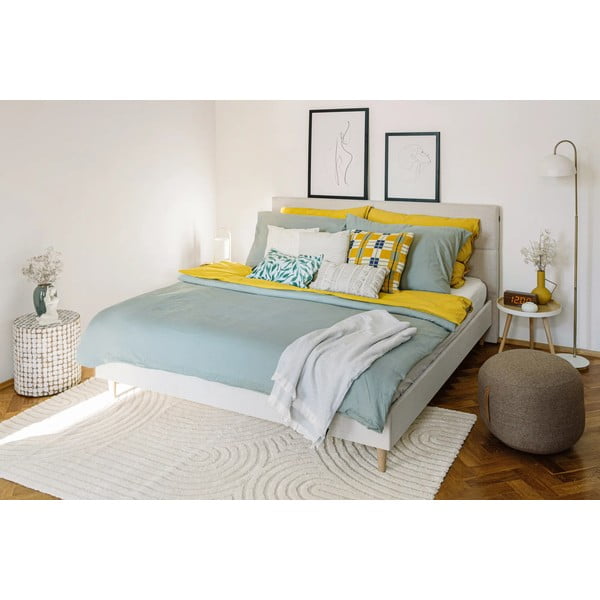 Bézs kárpitozott franciaágy ágyráccsal 180x200 cm Elyna – Bobochic Paris-image-1