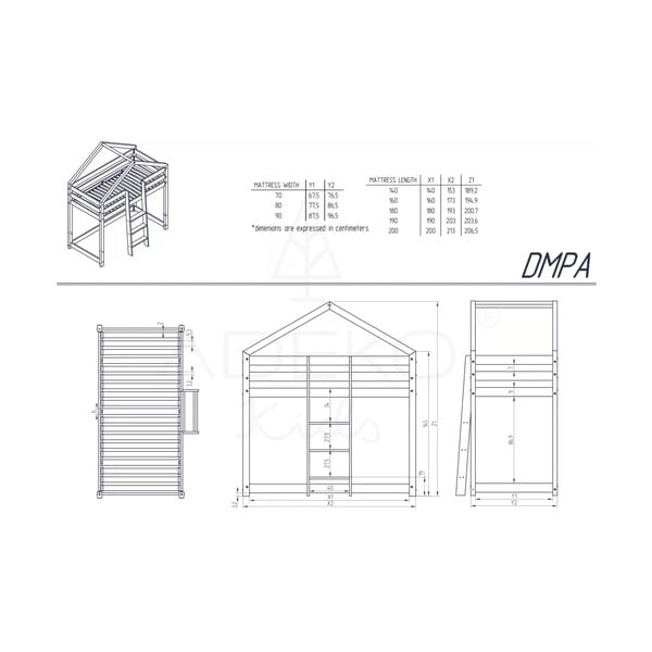 Mila DMPA házikó emeletes ágy borovi fenyőfából, 80 x 180 cm - Adeko-image-3