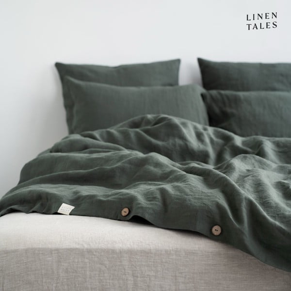 Sötétzöld kétszemélyes len ágyneműhuzat 200x200 cm – Linen Tales-image-4