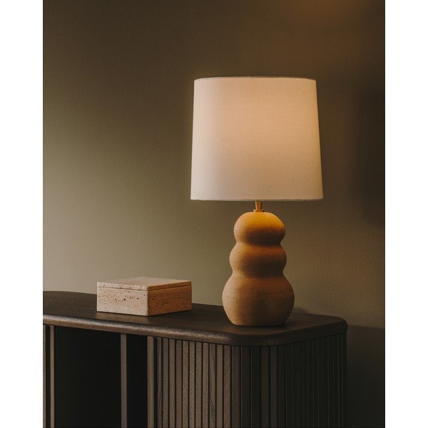 Natúr színű kő asztali lámpa textil búrával (magasság 55 cm) Madsen – Kave Home-image-1