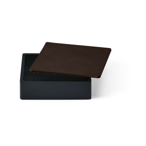 Fekete-barna fedeles-dekoratív fa-öko bőr tárolódoboz 11x11x3,5 cm Square Nupo – LIND DNA-image-1