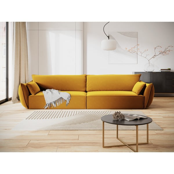 Mustársárga bársony kanapé 248 cm Vanda – Mazzini Sofas-image-1
