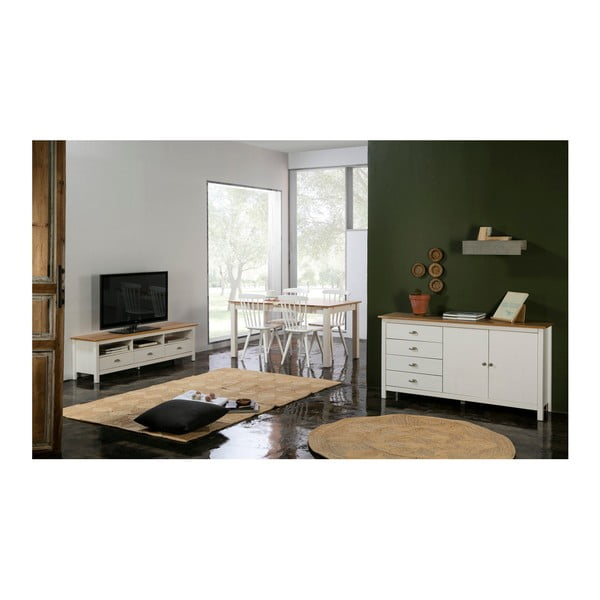 Jade fehér 4 fiókos komód tömör borovi fenyőből, hossza 150 cm - Marckeric-image-1