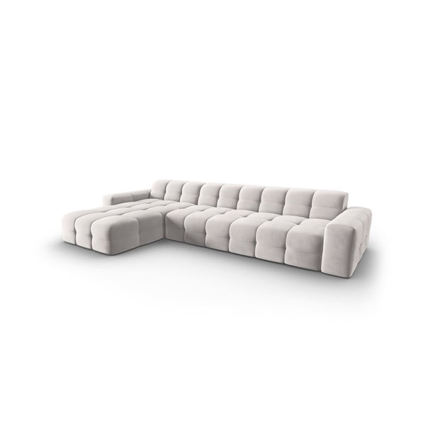 Világosszürke bársony sarokkanapé (bal oldali) Kendal – Micadoni Home-image-3