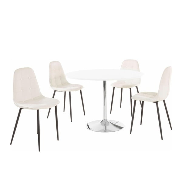 Terri kerek étkezőasztal és 4 részes fehér szék szett - Støraa