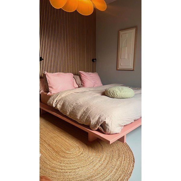 Világos rózsaszín borovi fenyő franciaágy ágyráccsal 180x200 cm Japan – Karup Design-image-4