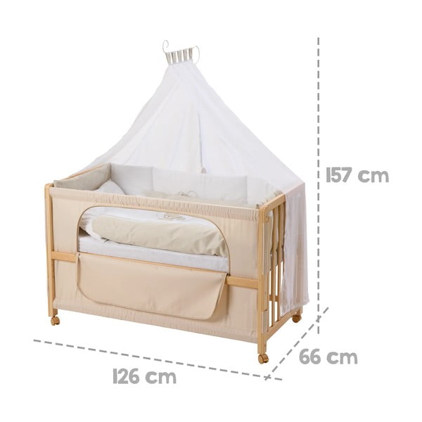 Natúr színű gurulós babaágy baldachinnal 60x120 cm Liebhabär – Roba-image-2