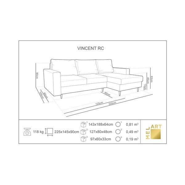 Iris fekete kinyitható sarokkanapé, jobb oldali fekvőfotellel - Mazzini Sofas-image-1