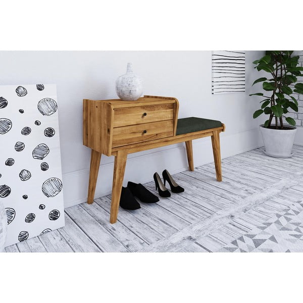 Fiókos tölgyfa pad, zöld ülőrésszel Retro - The Beds-image-1