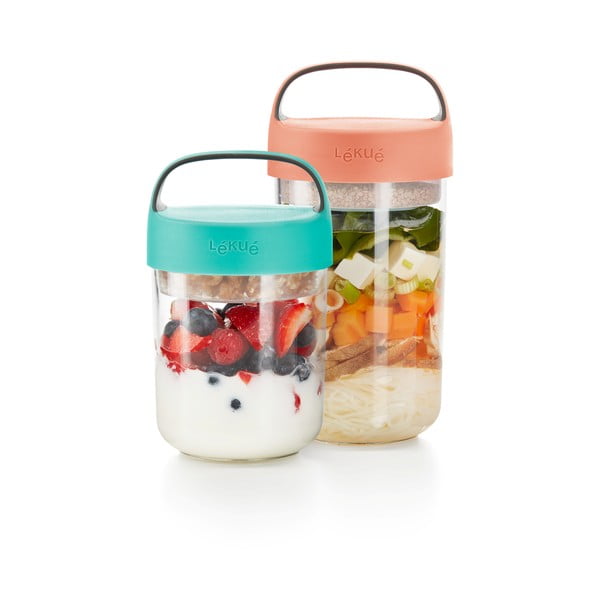 To Go leves/joghurt ételhordó müzlitartóval és türkizkék tetővel, 400 ml - Lékué-image-2