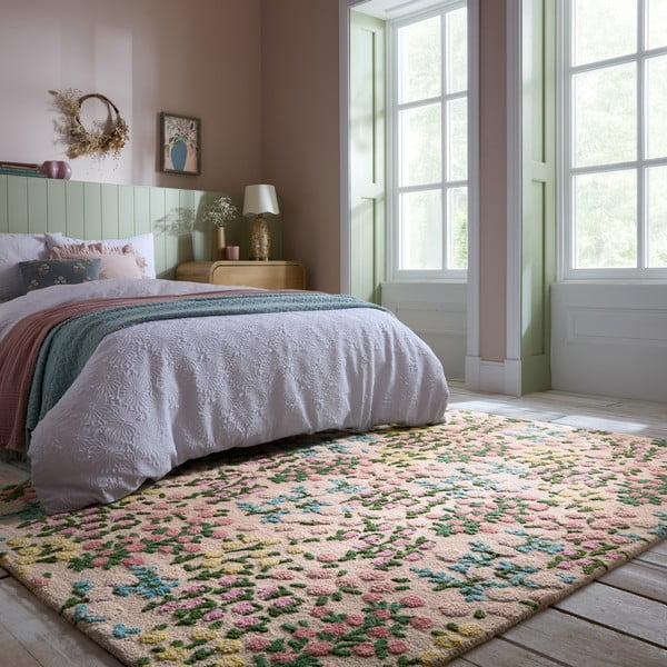 Krémszínű kézi szövésű gyapjú szőnyeg 160x230 cm Emilia Floral – Flair Rugs-image-1