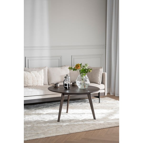 Sötétbarna dohányzóasztal tölgyfa dekorral ø 90 cm Yumi – Rowico-image-2