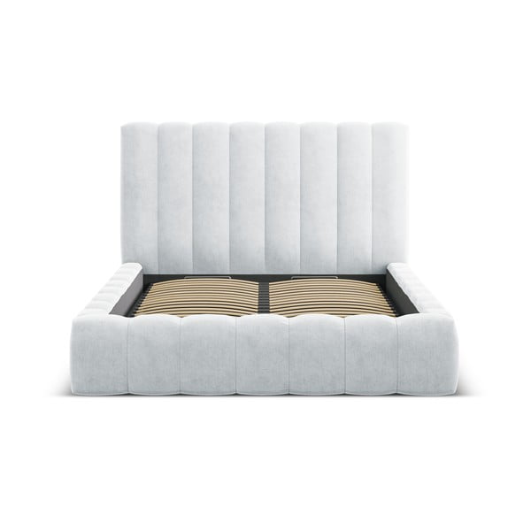 Világosszürke kárpitozott ágyneműtartós franciaágy ágyráccsal 160x200 cm Kelp – Micadoni Home-image-3