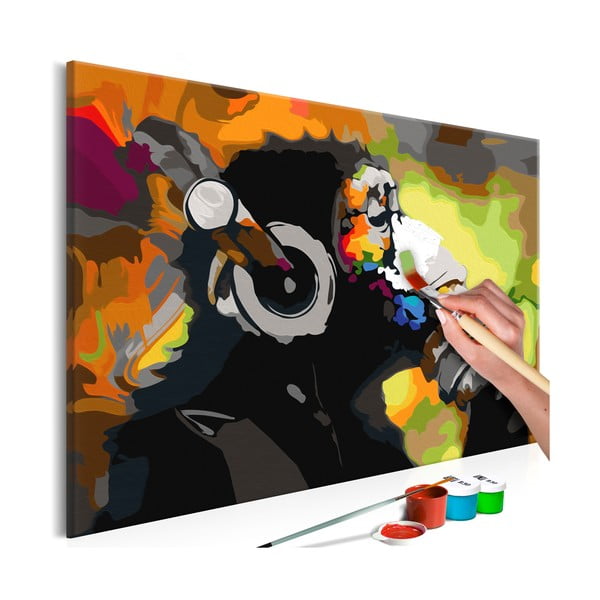 Monkey Headphones DIY készlet, saját vászonkép festése, 60 x 40 cm - Artgeist