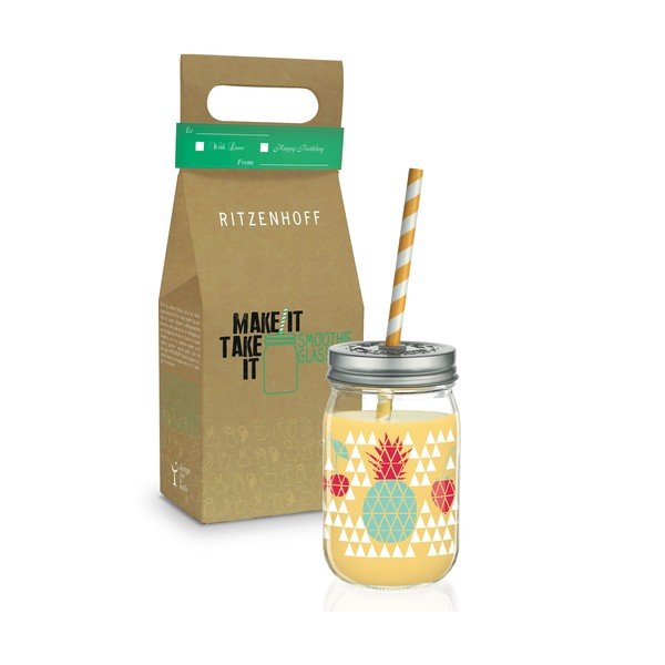 Kathrin Stockebrand Pineapple üvegpohár tetővel és szívószállal, 445 ml - Ritzenhoff-image-2