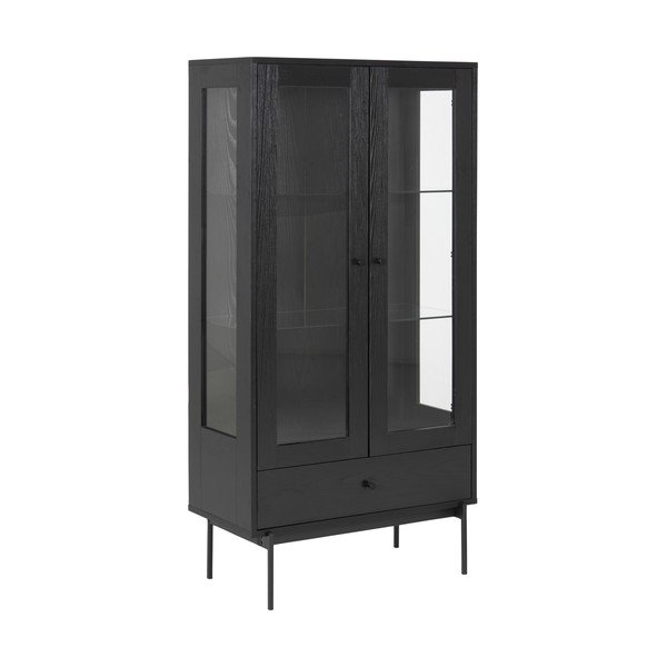 Fekete tálalószekrény kőrisfa dekorral 75x152 cm Angus – Actona-image-2