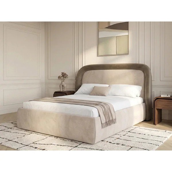 Szürkésbarna kárpitozott ágyneműtartós franciaágy ágyráccsal 160x200 cm Sam – Bobochic Paris-image-4