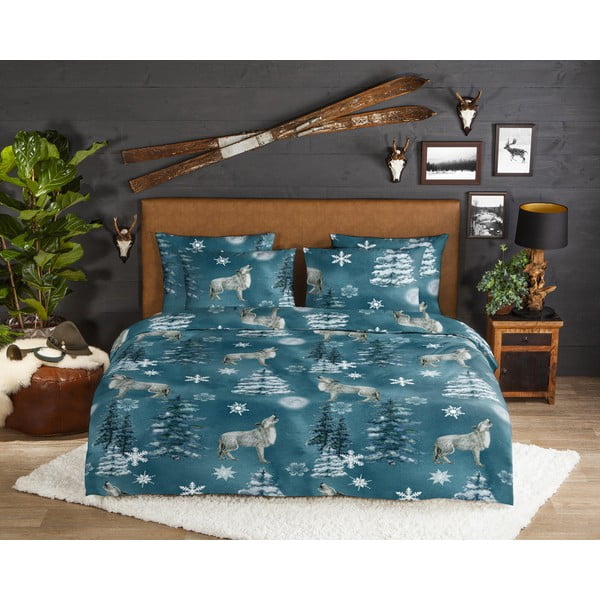 Petróleumkék kétszemélyes hosszabbított flanel ágyneműhuzat 200x220 cm Midnight – Good Morning-image-1