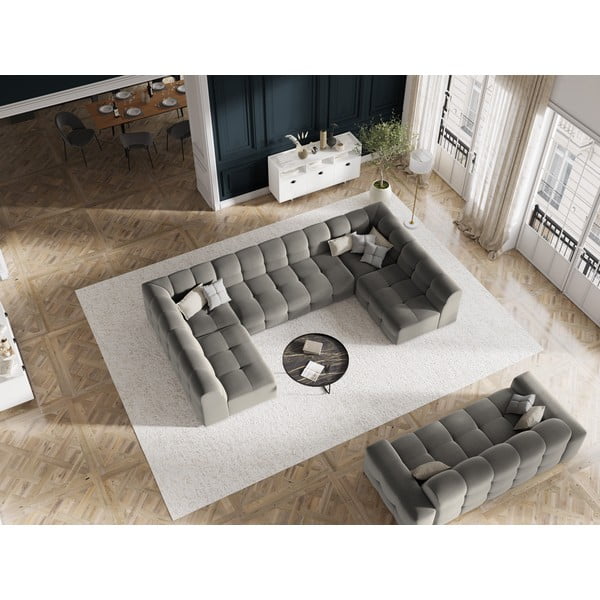 Szürke bársony sarokkanapé ("U" alakú) Kendal – Micadoni Home-image-1
