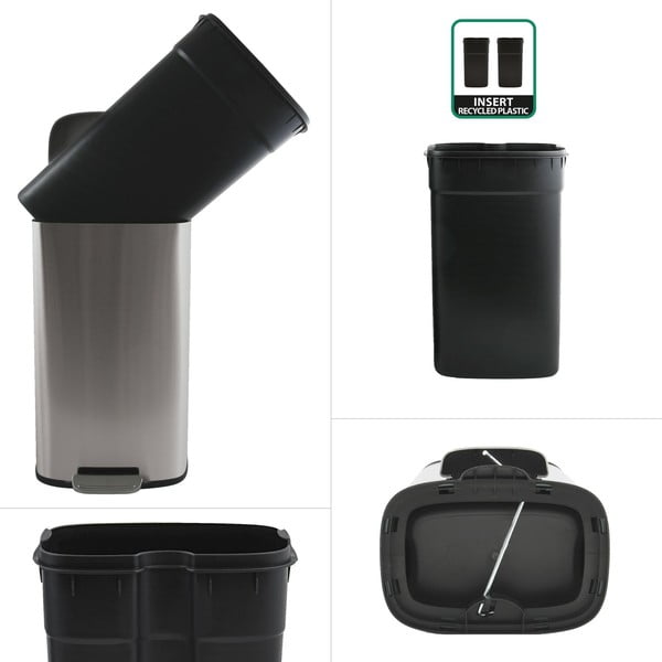 Matt ezüstszínű acél pedálos szemetes 50 l   Akira – Spirella-image-2