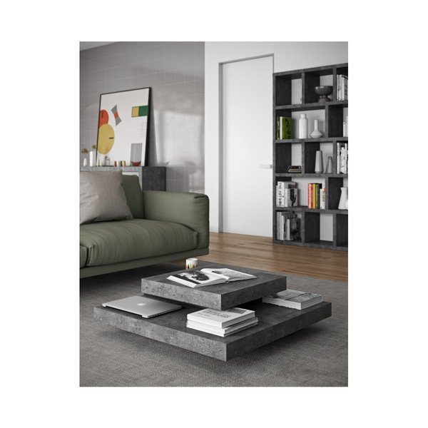 Slate dohányzóasztal beton dekorral, fekete részletekkel - TemaHome-image-1