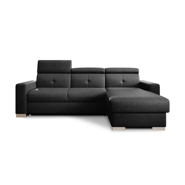 Fekete kinyitható-tárolóhelyes sarokkanapé (jobb oldali-heverő résszel) Fresia – ELTAP