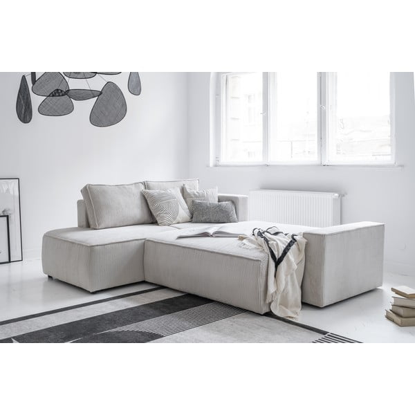 Fehér kordbársony kinyitható sarokkanapé (bal oldali) Brave Dave – Miuform-image-4