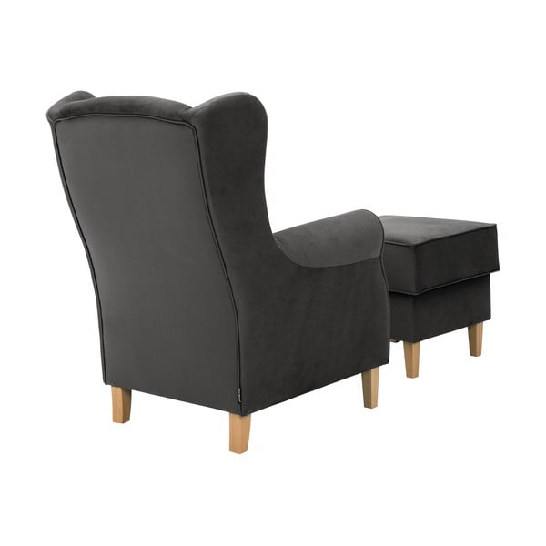 Lorris antracitszürke bársony füles fotel lábtartóval - Max Winzer-image-3