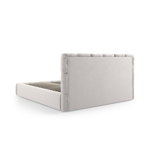 Világosszürke bársony kárpitozott ágyneműtartós franciaágy ágyráccsal 140x200 cm Bellis – Micadoni -image-4