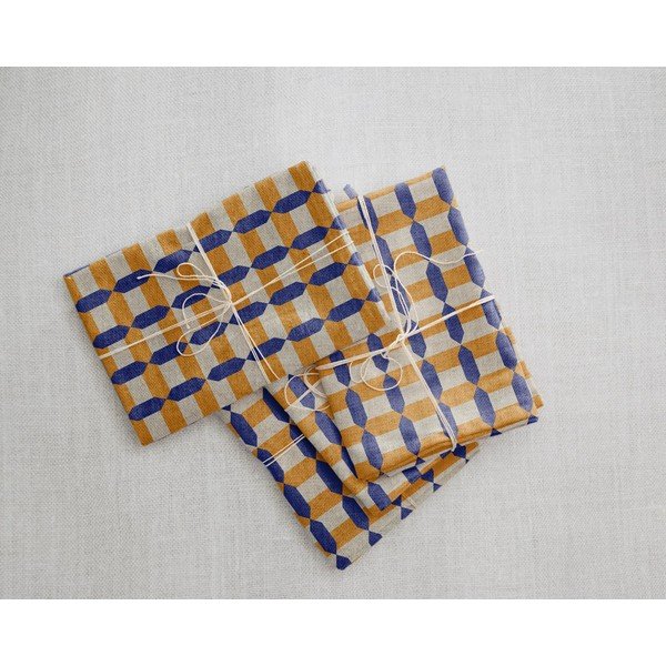 Orange Geometric 4 db szövet szalvéta lenkeverékkel, 43 x 43 cm - Really Nice Things-image-2