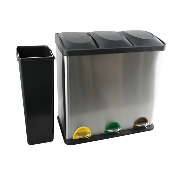 Matt ezüstszínű acél szelektív pedálos szemetes 3x20 l   Tri Selectif – MSV-image-3