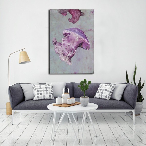 Medua Purple kézzel festett kép fenyőfa keretben, 80 x 120 cm - Mauro Ferretti-image-1