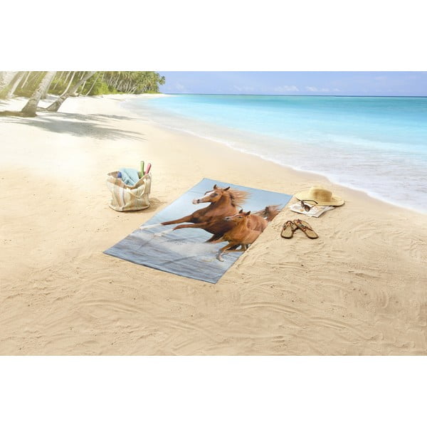 Kék-barna gyerek bársony strandtörölköző 75x150 cm Free – Good Morning-image-1