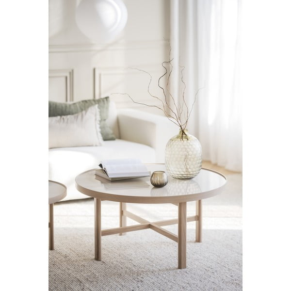 Natúr színű kerek dohányzóasztal kerámia asztallappal 90x90 cm Marsden – Rowico-image-1