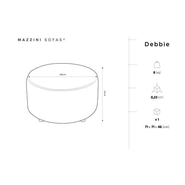 Debbie bézs bársony puff, ø 68 cm - Mazzini Sofas-image-3