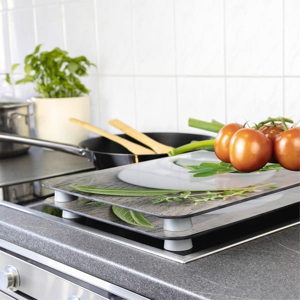 Edzett üveg tűzhely fedőlap szett 2 db-os 30x52 cm Herb – Wenko-image-1