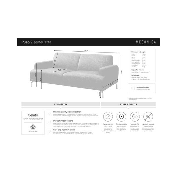 Puzo sötétbarna bőrkanapé, 170 cm - MESONICA-image-4