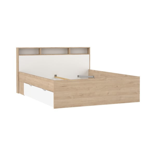 Natúr színű ágyneműtartós franciaágy ágyrács nélkül 160x200 cm tölgyfa dekorral Ikast – Tvilum-image-2